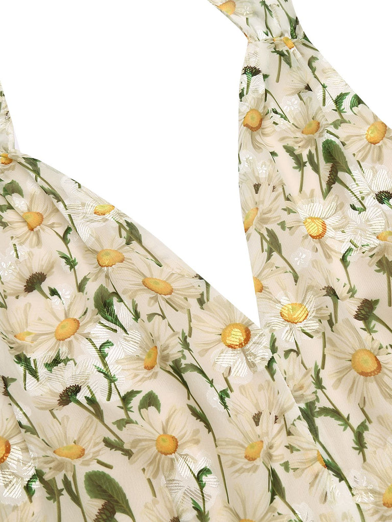 Combishort vintage à lacets et col licou à fleurs des années 1950