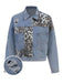 Veste en jean patchwork léopard bleu des années 1980