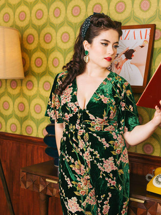 Combinaison Vintage en Velours Vert fleurs des Années 1950