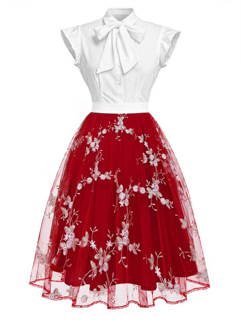 [Prévente] Robe vintage patchwork papillon rouge des années 1950 Cocktail Chic