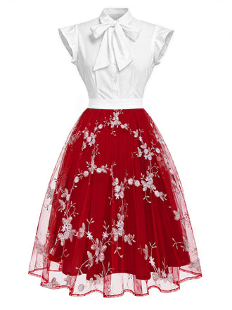 [Prévente] Robe vintage patchwork papillon rouge des années 1950 Cocktail Chic