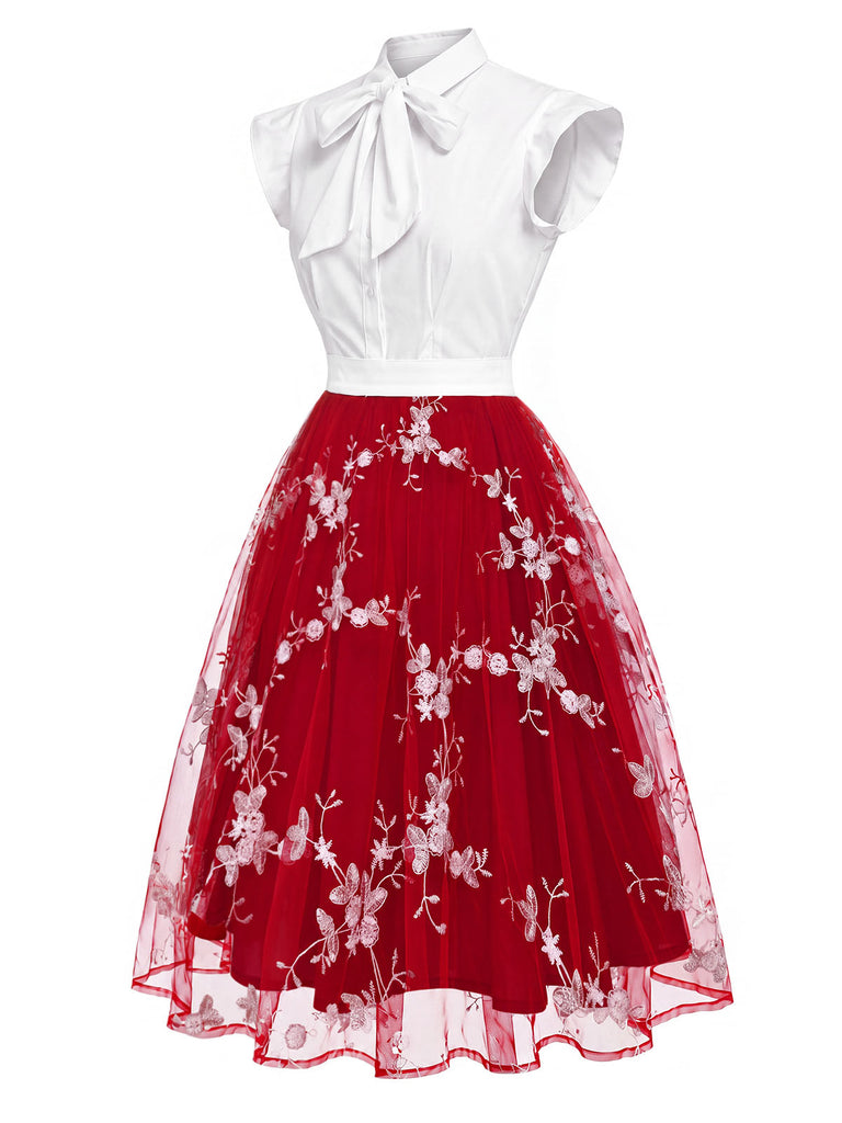 [Prévente] Robe vintage patchwork papillon rouge des années 1950 Cocktail Chic