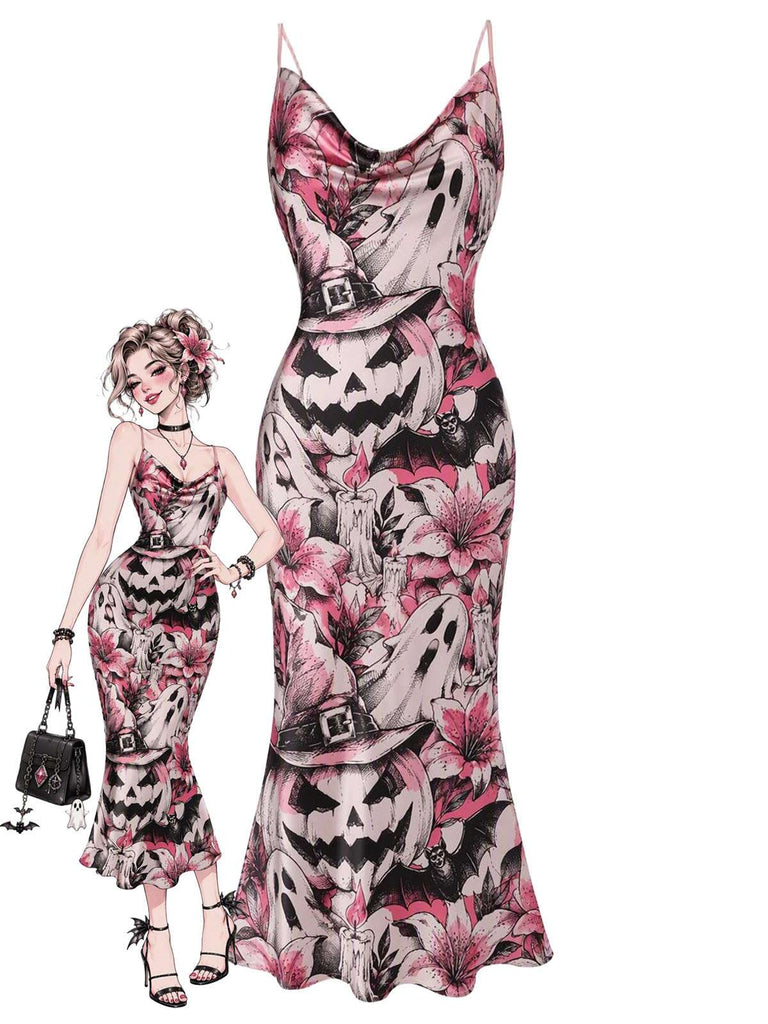 Robe noire Halloween à motif toile d’araignée des années 1960
