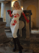 Robe crayon blanche d'Halloween des années 1960