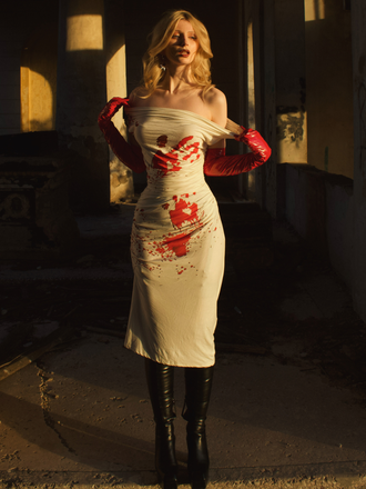 Robe crayon blanche d'Halloween des années 1960