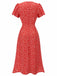Robe violette col V et boutons motif lapin et fleurs années 40