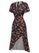 Robe violette col V et boutons motif lapin et fleurs années 40