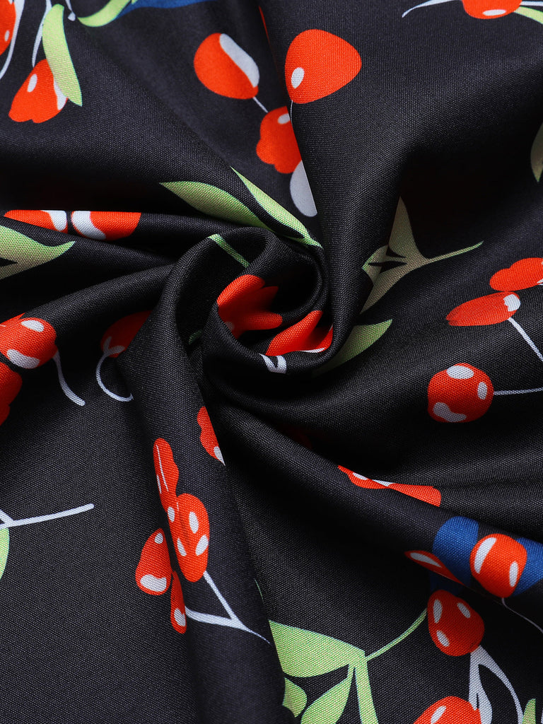 Robe violette col V et boutons motif lapin et fleurs années 40