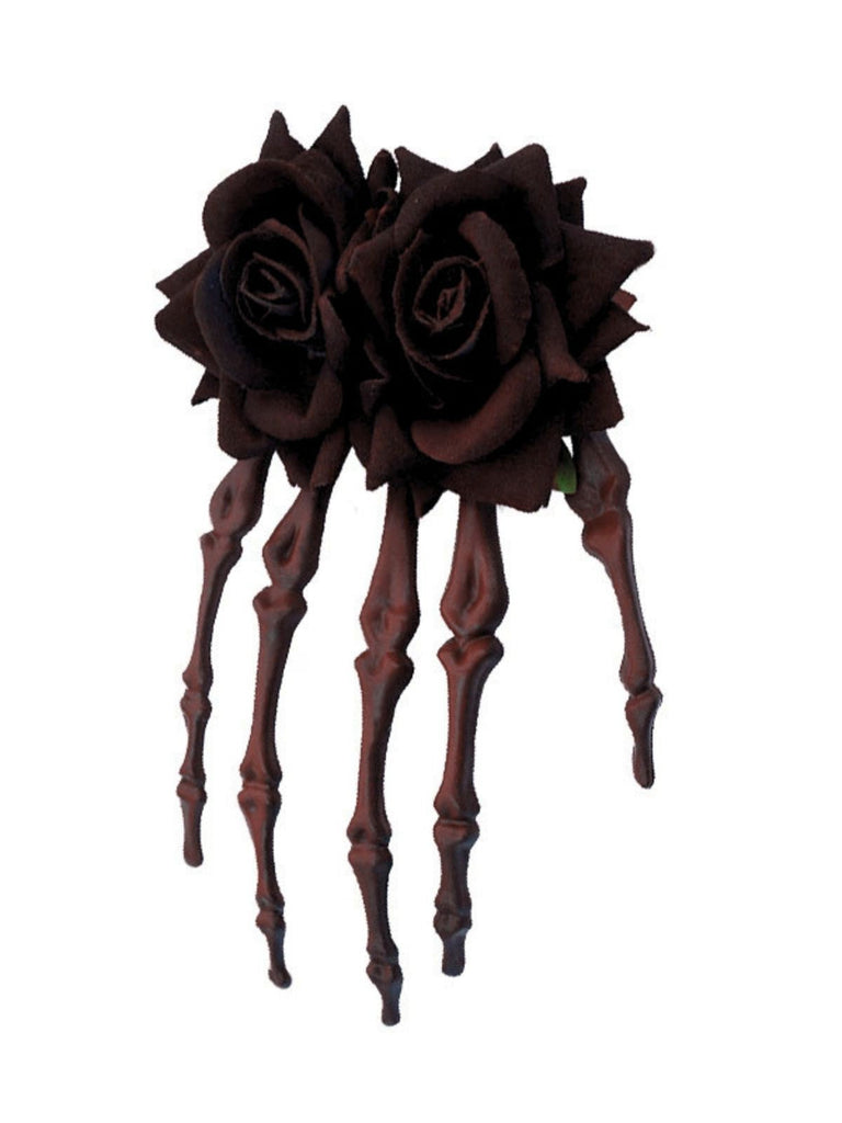 Épingle à cheveux squelette en forme de main, rose vintage rouge foncé