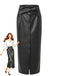 Skirt Taille Haute PU Leather Fendu Ceinturé Maxi Années 1970