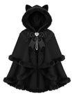 [Pré-vente] Cape à capuche style chat noire et fourrure synthétique des années 1960