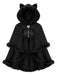Cape à capuche style chat noire et fourrure synthétique des années 1960