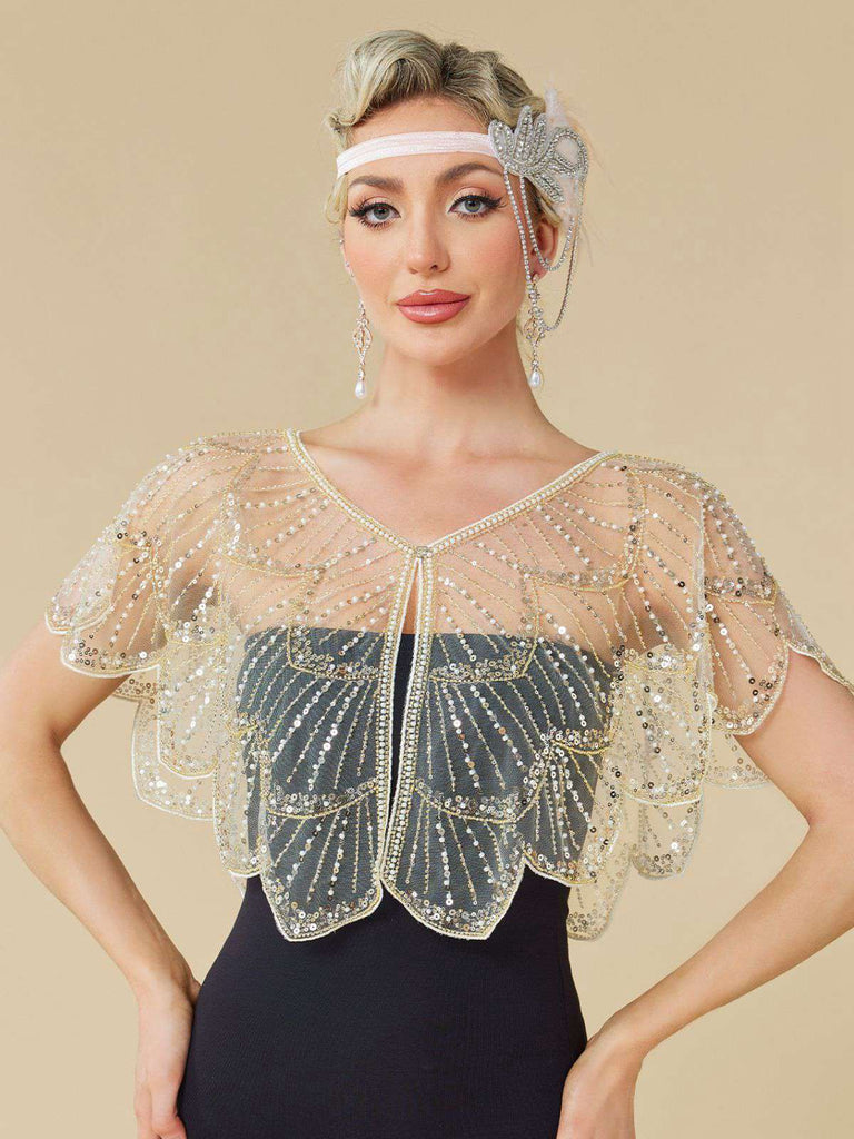 [Prévente] Cape à sequins en résille style Gatsby ourlet à pétales années 1920