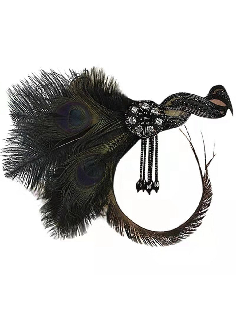 Bandeau pompons en plumes de paon Gatsby années 1920