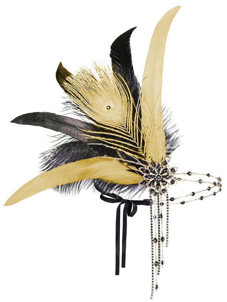 Bandeau plumes de paon Gatsby orné de perles années 1920