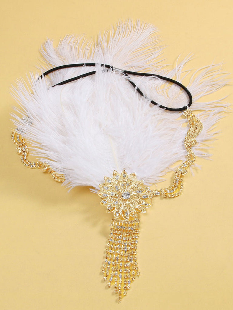 Parure Tête Fleurs Plumes Strass Gatsby Année 1920