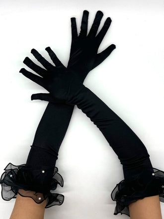 Gants d’opéra longs à volants et perles