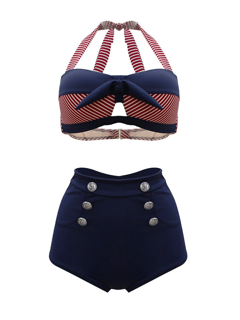 Femmes Maillot de Bain Bikini Retro A Licou Taille Haute