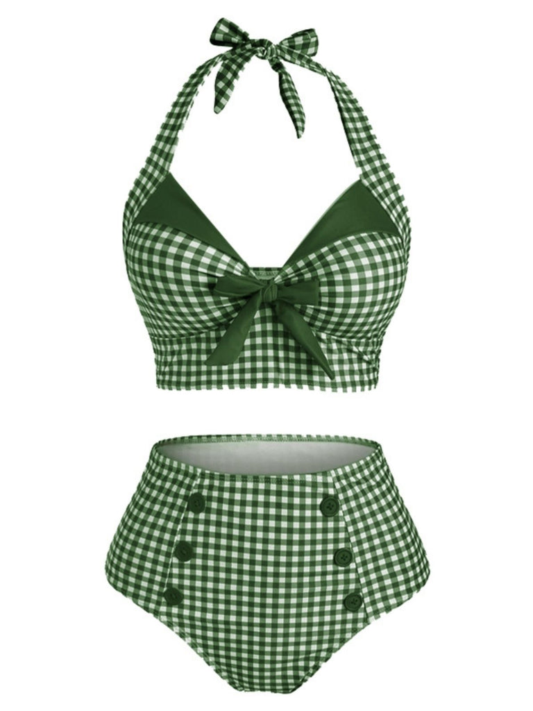 Maillot de Bain à Col Licou Noir à Carreaux