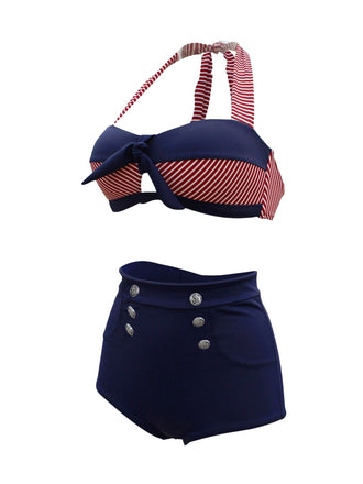 Femmes Maillot de Bain Bikini Retro A Licou Taille Haute