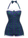 Maillot de bain une pièce vert foncé carreaux vichy dos nu et nœud papillon années 1950