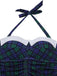 Maillot de bain une pièce Bleu et vert carreaux vichy dos nu et nœud papillon années 1950