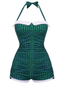 Maillot de bain une pièce vert foncé carreaux vichy dos nu et nœud papillon années 1950