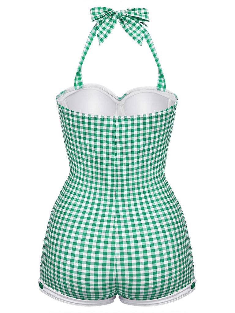 Maillot de Bain une Pièce à Carreaux et Nœud Papillon