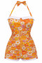 Maillot de bain une pièce orange halter nœud papillon années 1950
