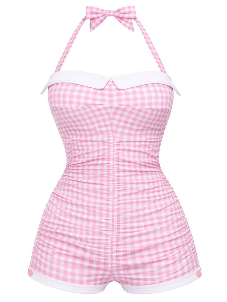 Maillot de bain une pièce rayé à pois et à nœud papillon années 1950