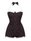 Maillot de bain une pièce noir à pois dos nu et nœud papillon années 1950
