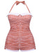 [Grande Taille] Maillot de bain une pièce rouge à carreaux avec nœud papillon