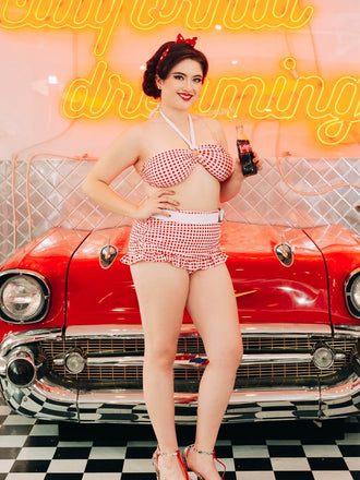 Maillot de bain dos nu à Carreaux Rouge Rétro