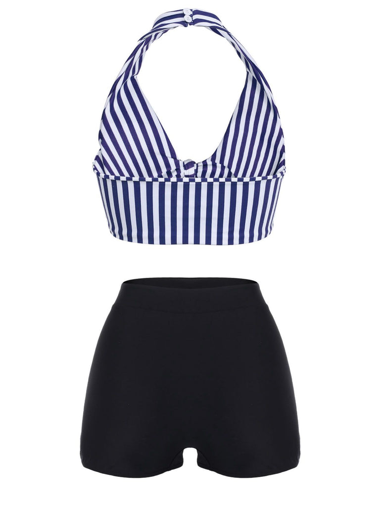 Ensemble de bikini vert à rayures dos nu rétro