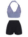 Ensemble de bikini vert à rayures dos nu rétro