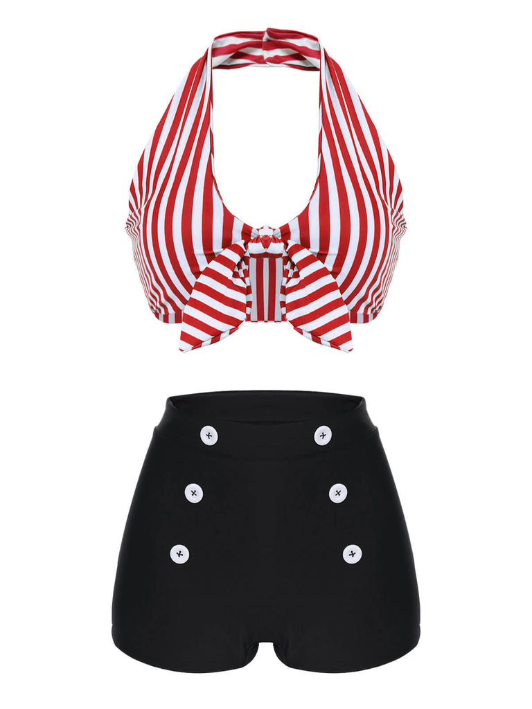 Ensemble de bikini vert à rayures dos nu rétro