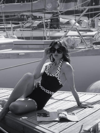 Maillot de bain une pièce noir 1940s Patchwork dos nu