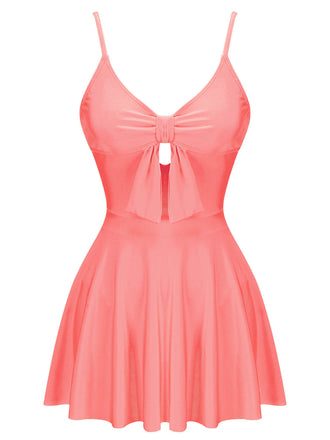 Maillot de bain une pièce rose 1940s dos nu avec nœud