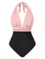 Maillot de bain une pièce à col licou colorblock des années 1930