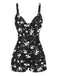 Maillot de bain noir à bretelles boxer fleuries années 40