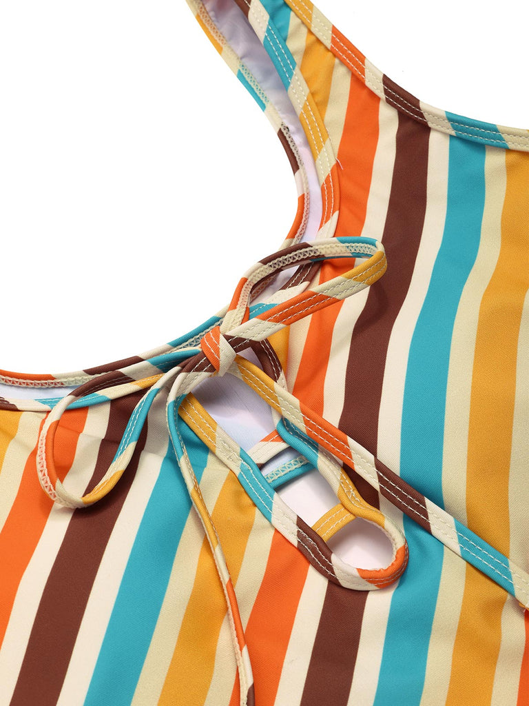 Maillot de bain une pièce à rayures diagonales des années 1960