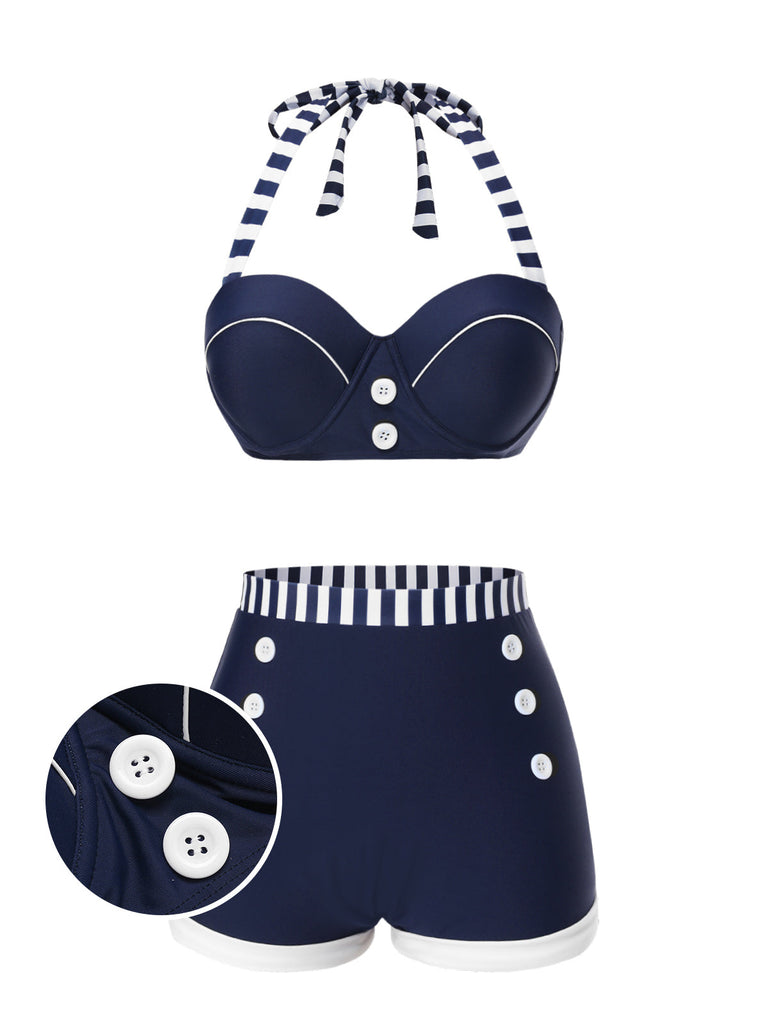 Maillot de bain patchwork bleu style marine années 1940