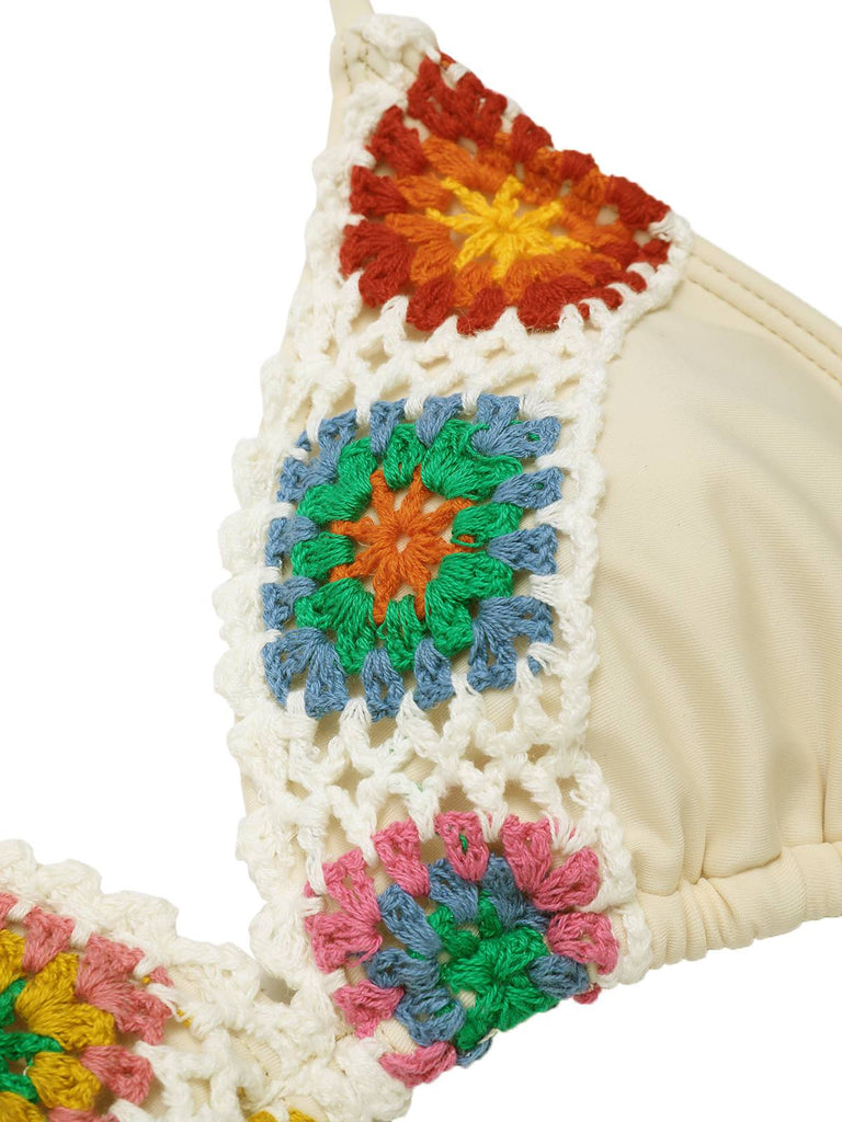 Ensemble bikini dos nu à lacets crochet bohème des années 1950