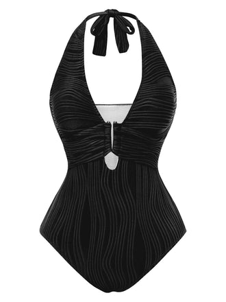 Maillot de bain dos nu texturé à anneau creux en U années 1950