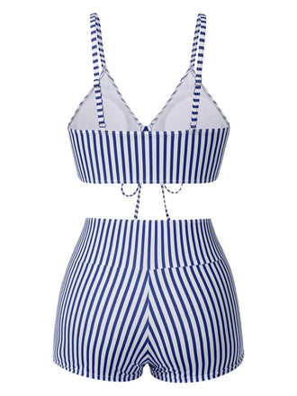 Bikini boxer à rayures verticales bretelles à cordon de serrage années 1930