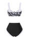Ensemble bikini noir à motif floral Hepburn des années 1940