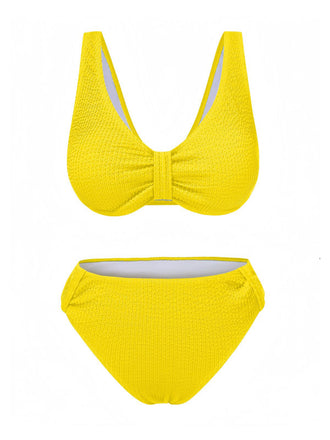 Maillot de bain en tissu texturé à nœud papillon uni des années 1940