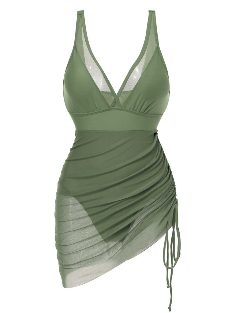 Maillot de bain une pièce transparent à cordon de serrage années 1950