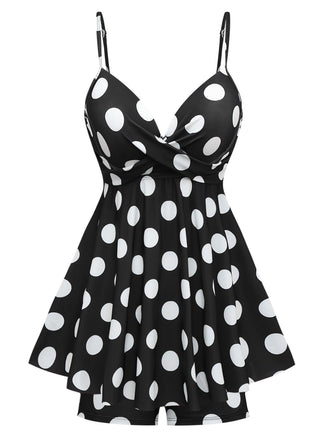 Robe de bain une pièce noire à pois des années 1950
