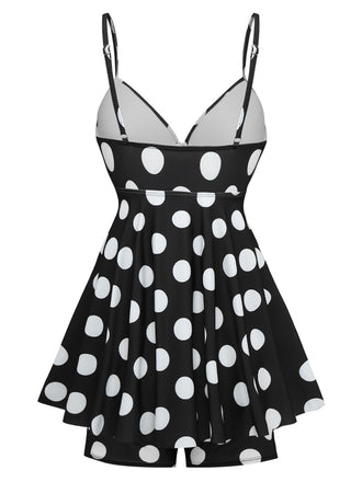 Robe de bain une pièce noire à pois des années 1950